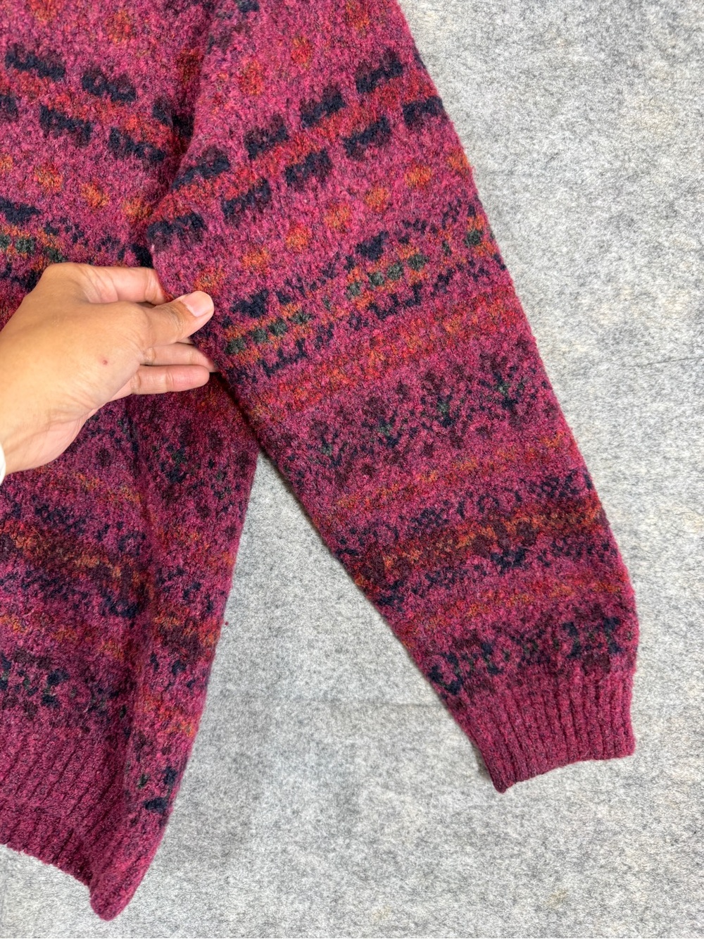 Harley Fair Isle Scottish Wool Cardigan Pink Small Cottagecore Cozy Sweater - Picture 6 of 12
